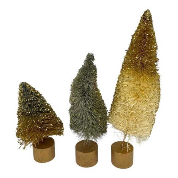 Bristle Brush Trees Cream Gray Gold Set of 3 - Picture 1 of 2